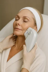 Woman receiving HIFU non surgical facelift treatment Woking